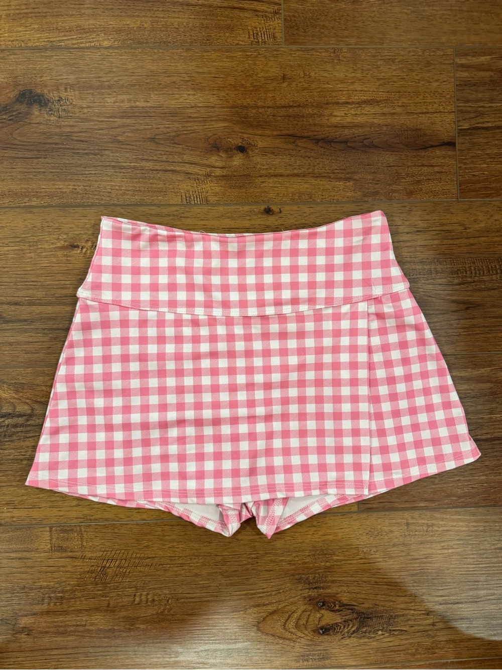 Pink Gingham Mini Skirt with Built-In Shorts